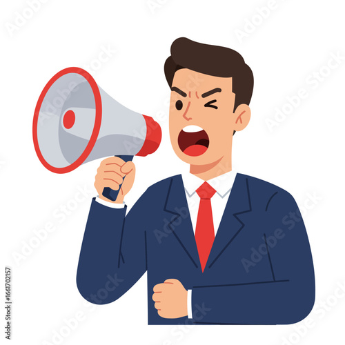 Angry man hold megaphone, vector illustration design