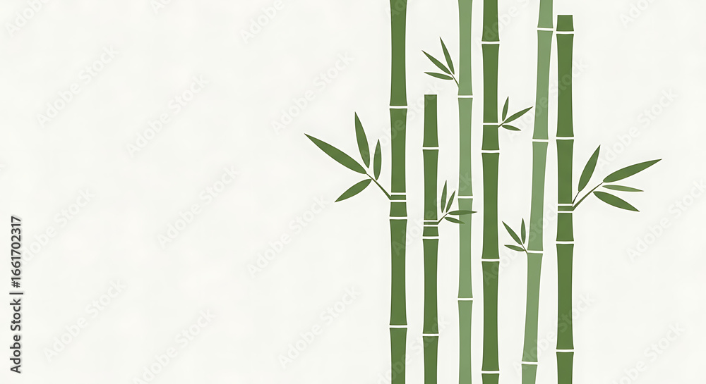 Naklejka premium Green bamboo stalks and leaves on white background