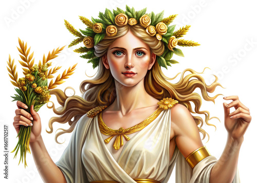 Demeter isolated on a white or transparent background. Greek Mythology.