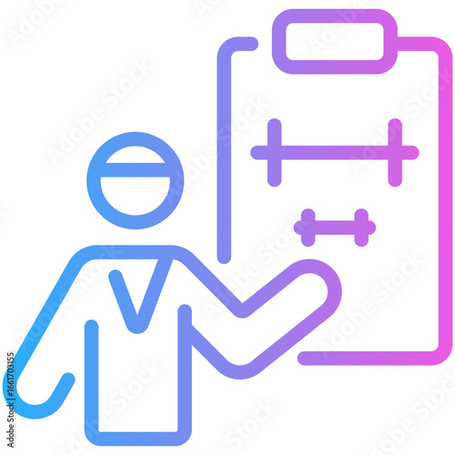 gradient fitness coach with clipboard and weights clip art preview