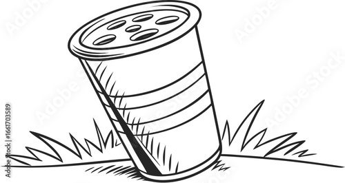 Hand Drawn Plastic Cup Sketch Illustration in Black and White