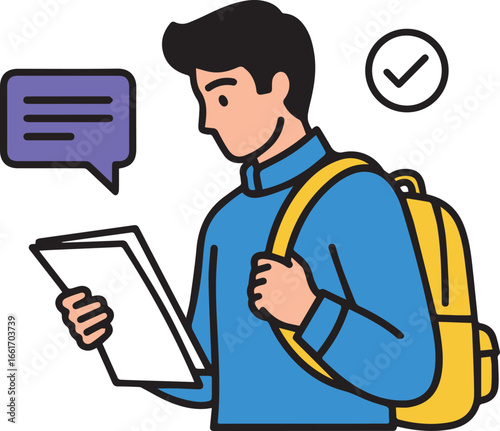 Schoolboy with Backpack and Notebooks – Colorful Clipart for Education, Study, and Youth Lifestyle