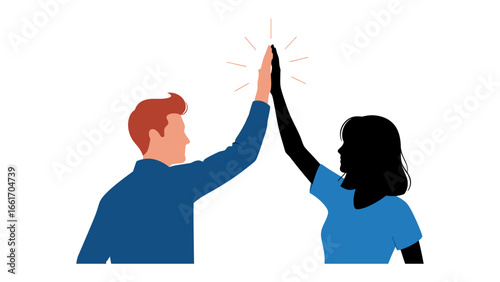 High-Five Harmony: Two individuals, illuminated by an aura of unity, celebrate their connection with a high-five, a visual representation of mutual understanding and shared goals.
