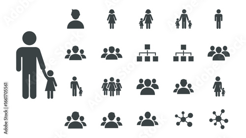 Iconic Silhouettes: A curated collection of simplistic icons representing diverse individuals and organizational structures, ideal for graphic design, concepts, and illustration.