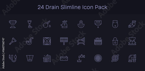 24 Drain Icons in Slim Line Aesthetic