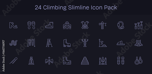 Slim Line Style Climbing Icons - 24 Vectors