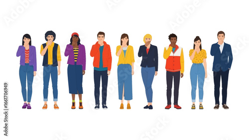 Unified Spectrum of Voices: A diverse ensemble of individuals, united in a call, represent the power of collective action. Their posture reflects solidarity and the resonance of a unified call. 