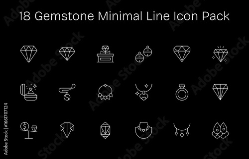 Minimal Line Style Gemstone Icons - 18 Vectors