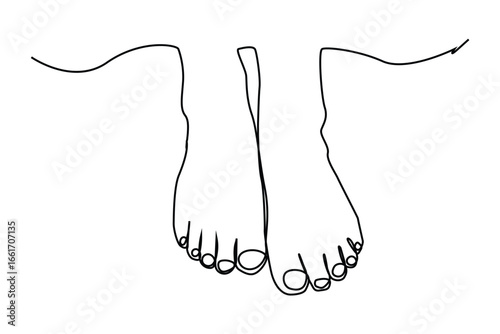 Continuous one line art of Female feet pedicure. Single line drawing illustration of Woman legs of for beauty. Doodle line illustration.