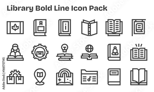Library - 18 Icons in Bold Line Design