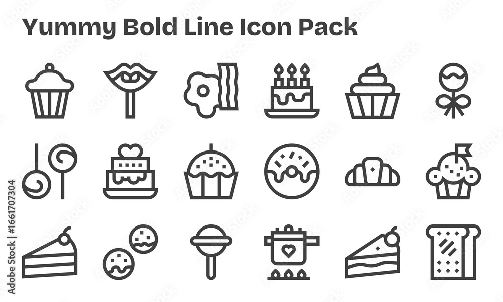 Fototapeta premium 18 Bold Line Designs - Yummy Vector Icons