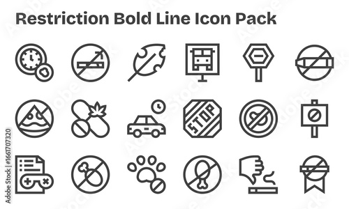 Bold Line Icons - Restriction Set with 18 Vectors