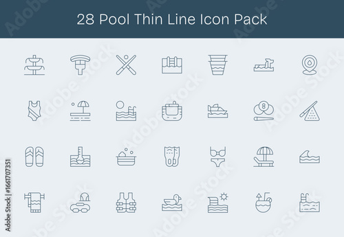 28 Thin Line Vectors for Pool Theme
