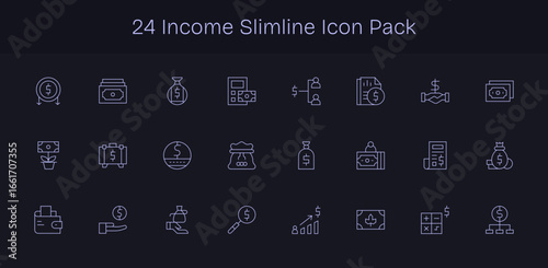 Slim Line Icons - Income Set with 24 Vectors