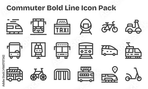 Bold Line Style Commuter Icons - 18 Vectors