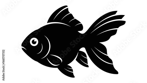 Golden Silhouette Fish: A sleek, black silhouette of a goldfish, elegantly captured against a pristine backdrop, embodies the grace and serenity of aquatic life.