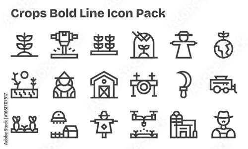 Bold Line Icons - Crops Set with 18 Vectors