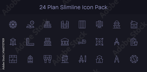 Plan Icon Set - 24 Slim Line Graphics