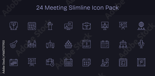 24 Icons for Meeting in Slim Line Format
