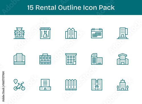 Outline Icons - Rental Set with 15 Vectors