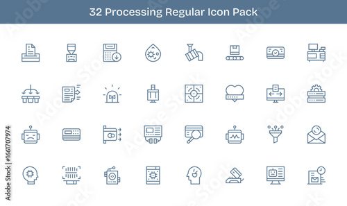 32 Regular Line Icons - Processing Graphics