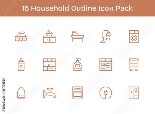 Outline Icons - Household Set with 15 Vectors