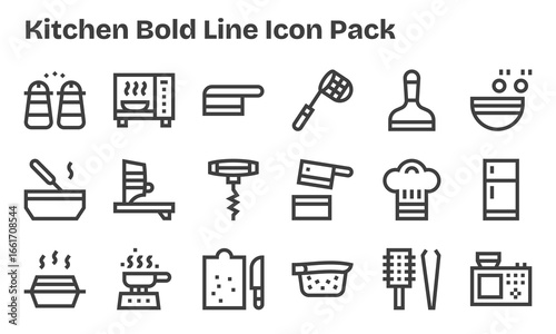 18 Icons for Kitchen in Bold Line Format