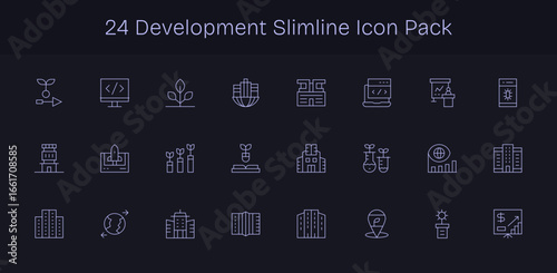 24 Slim Line Icons - Development Graphics