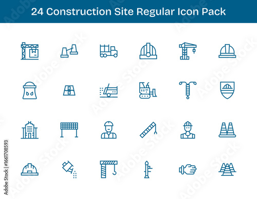 Regular Outline Icons - Construction Site Set with 24 Vectors