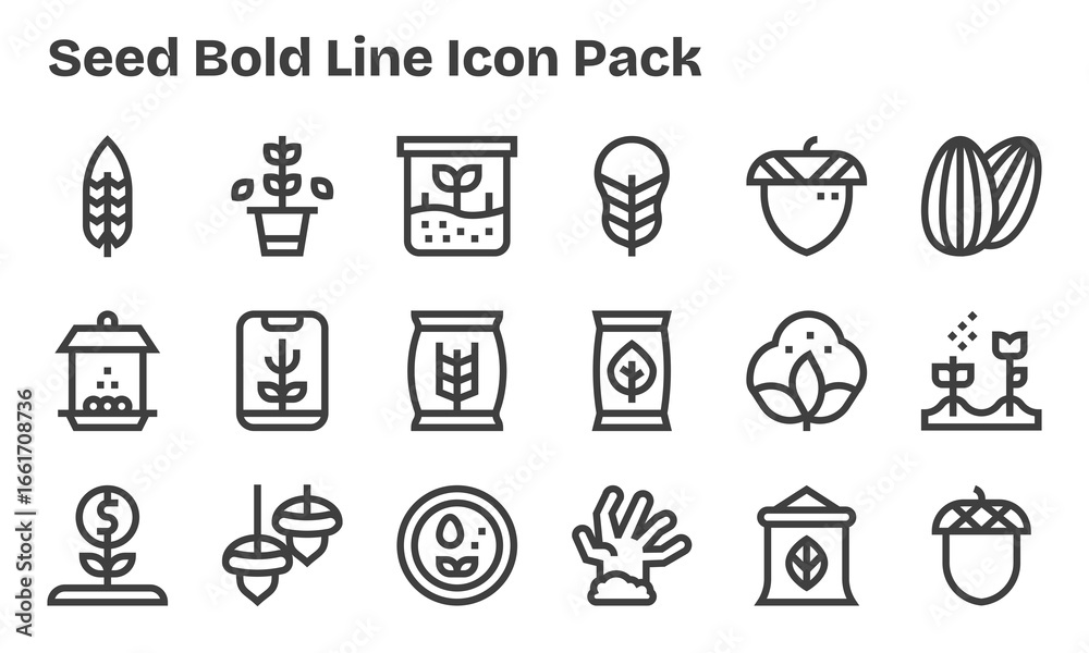 Fototapeta premium Seed Vector Set - 18 Bold Line Icons