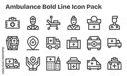 Bold Line Icons - Ambulance Set with 18 Vectors