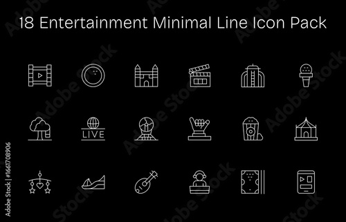 18 Icons for Entertainment in Minimal Line Format