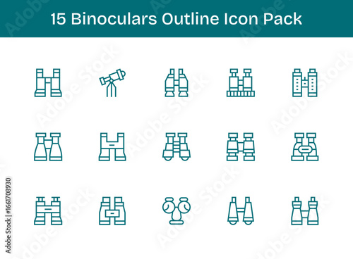 Binoculars - 15 Outline Vector Illustrations