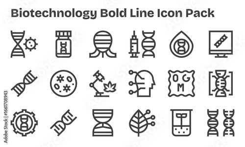 Bold Line Style Biotechnology Icons - 18 Vectors