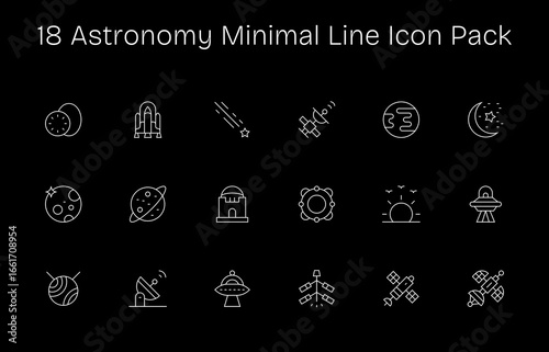 18 Icons for Astronomy in Minimal Line Format