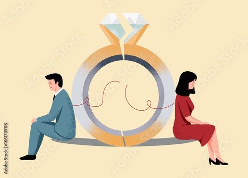 Relationship Disconnect: A symbolic illustration depicting the emotional distance and separation in a relationship, symbolized by a broken bond amidst a wedding ring.