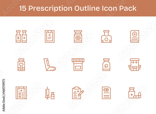 15 Prescription Icons in Outline Aesthetic