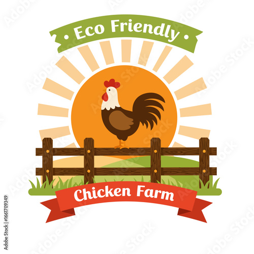 Flat vector illustration chicken farm sign and banner