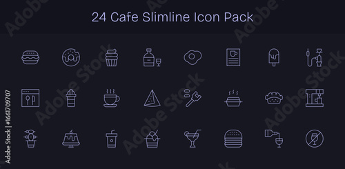 Slim Line Icons - Cafe Set with 24 Vectors