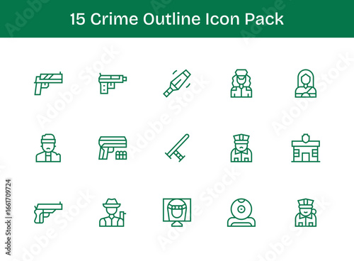 15 Outline Style Icons - Crime Collection