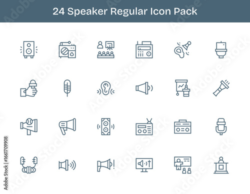 Regular Outline Icons - Speaker Set with 24 Vectors