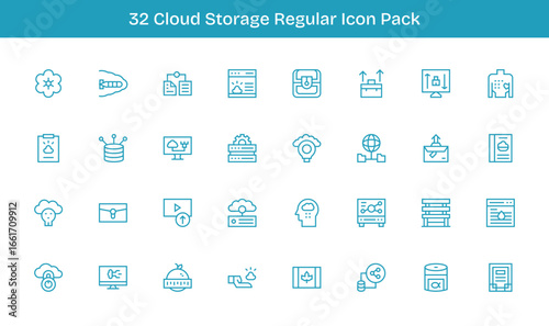 32 Regular Line Designs - Cloud Storage Vector Icons