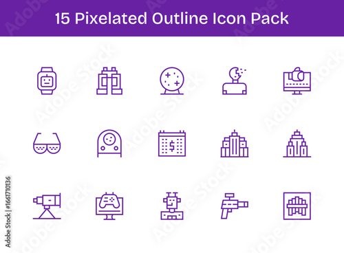 Pixelated Icon Collection - 15 Outline Designs