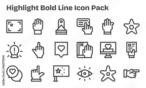 18 Icons for Highlight in Bold Line Format