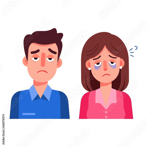 Tired Couple: A weary couple, with signs of fatigue and emotional strain, stand side-by-side, their expressions revealing the weight of weariness and the challenges of their circumstances.