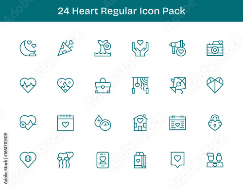 Heart - 24 Regular Outline Vector Illustrations
