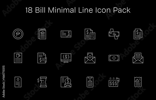 18 Bill Icons in Minimal Line Aesthetic