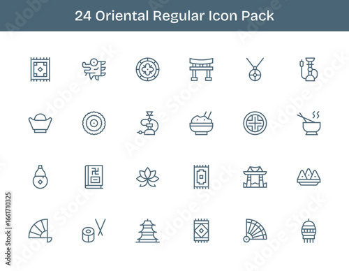 24 Regular Outline Designs - Oriental Vector Icons