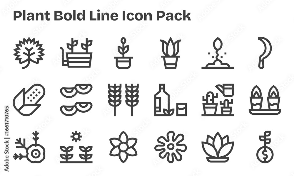 Naklejka premium Plant Visual Pack - 18 Bold Line Icons
