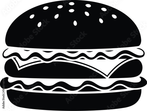 Classic double cheeseburger with sesame seed bun in bold silhouette